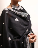 Black Voile Irani Dupatta (chaddar) with Chikankari embroidered border on all four corners & small motifs sprayed allover