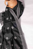 Black Voile Irani Dupatta (chaddar) with Chikankari embroidered border on all four corners & small motifs sprayed allover #02